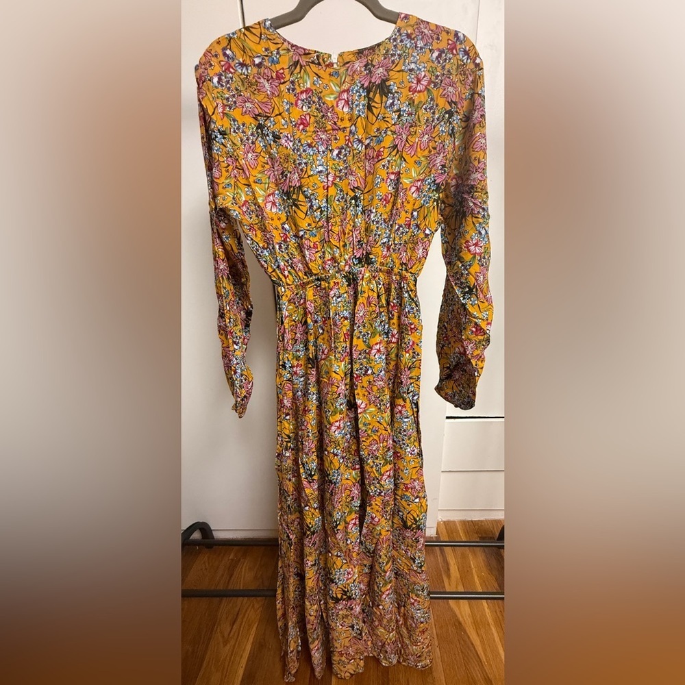 Floral Elastic-Waist Maxi Dress in Mustard Yellow L/XL - Picture 2 of 8